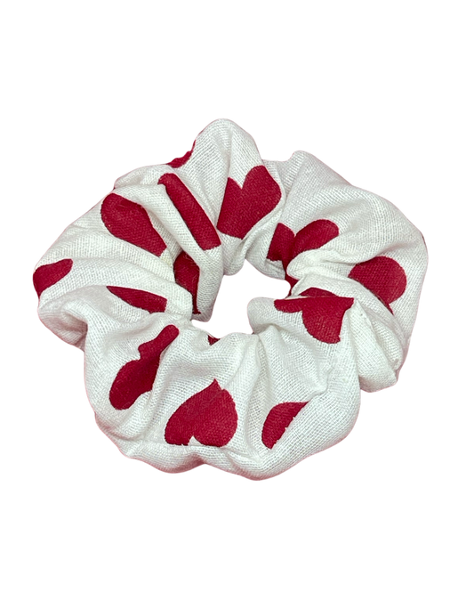Mini white scrunchie with red hearts