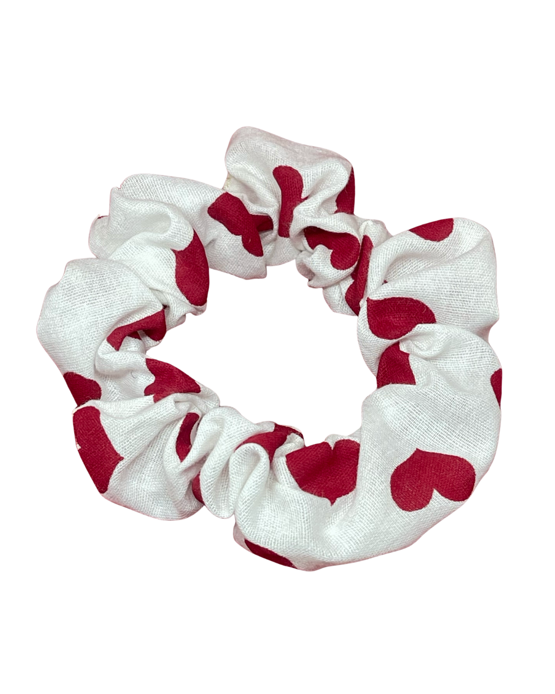 Skinny white scrunchie with red hearts