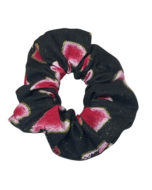 Mini Black Scrunchie with pink hearts
