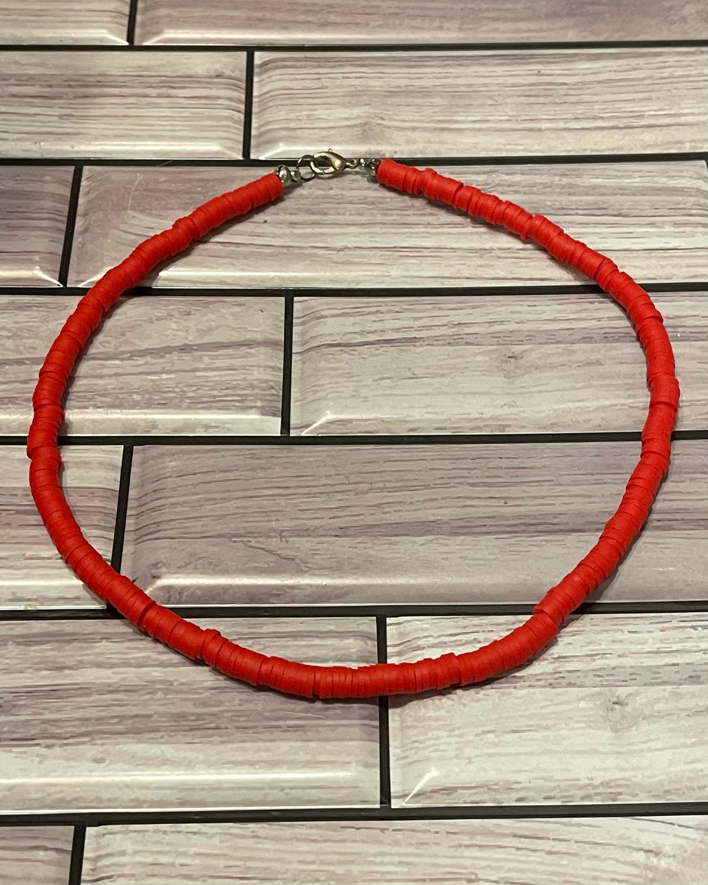 Red heishi necklace
