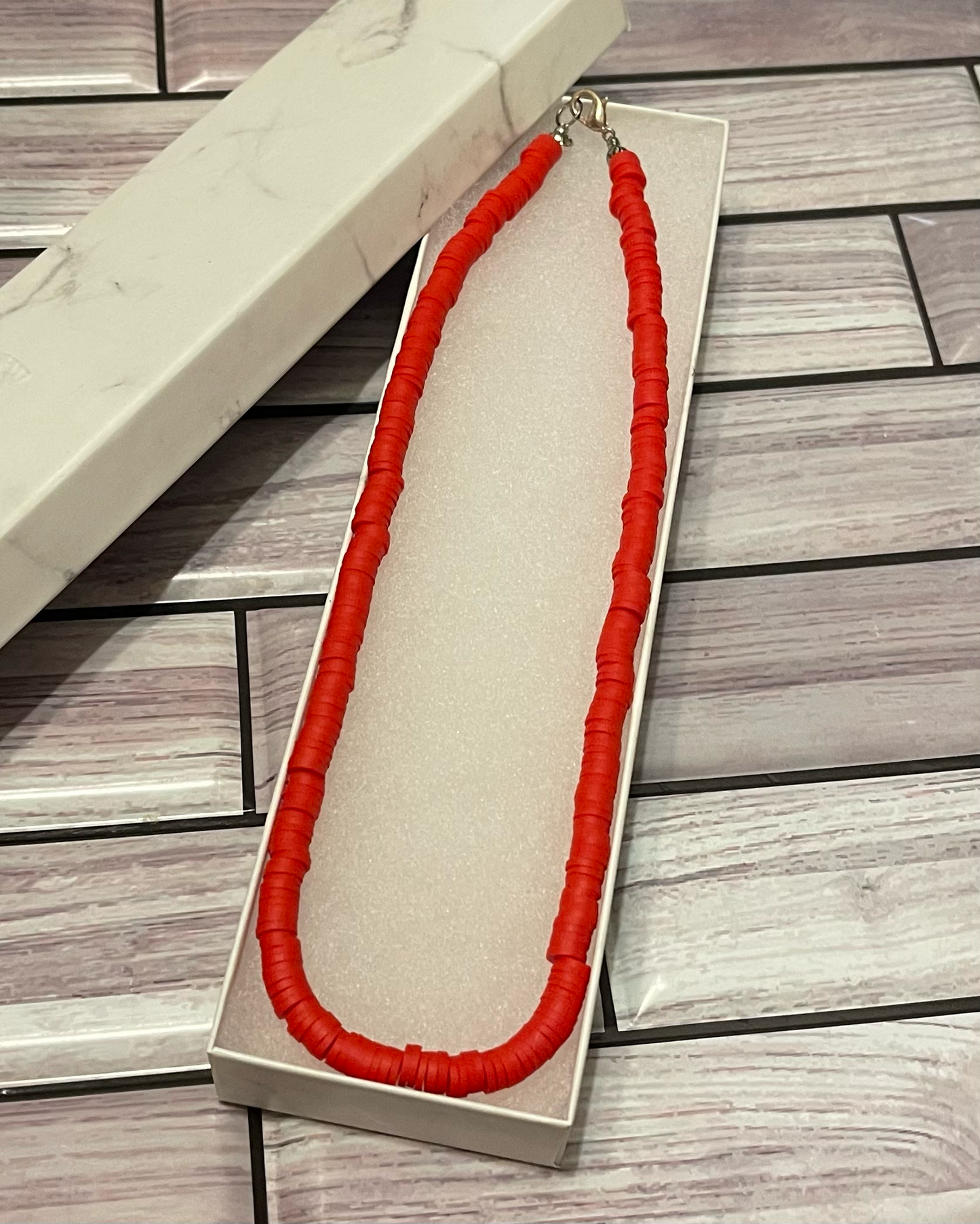 Red heishi necklace