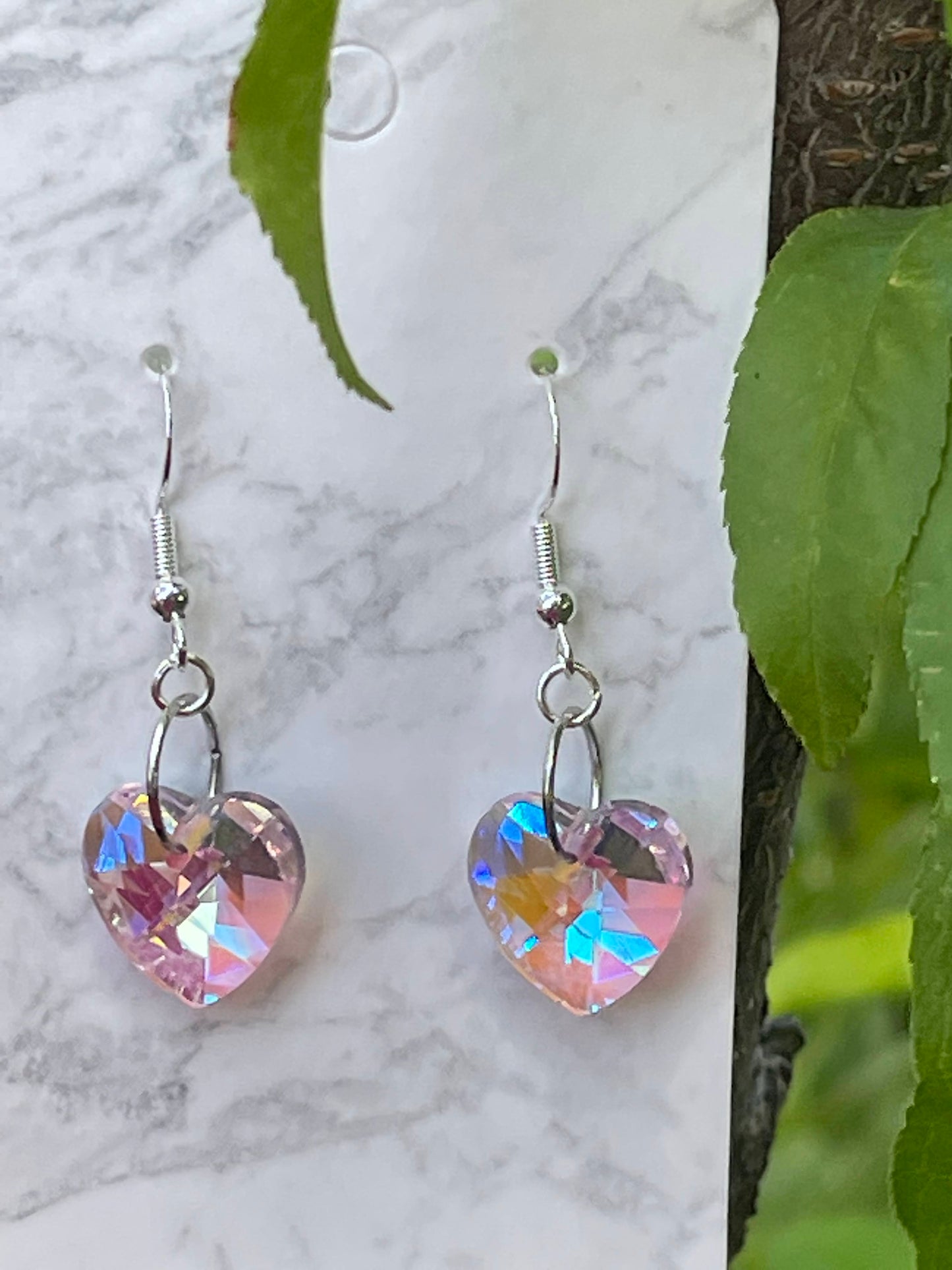 Pink Glass AB Heart Earrings