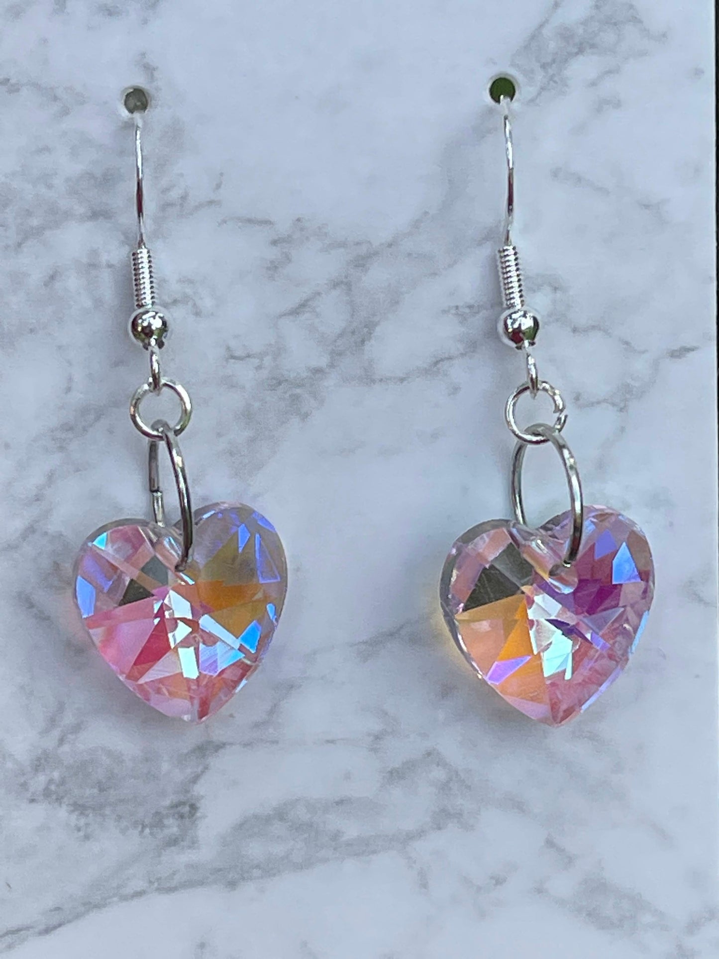 Pink Glass AB Heart Earrings