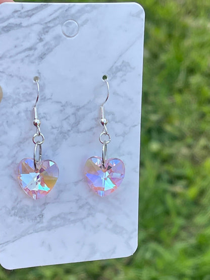 Pink Glass AB Heart Earrings