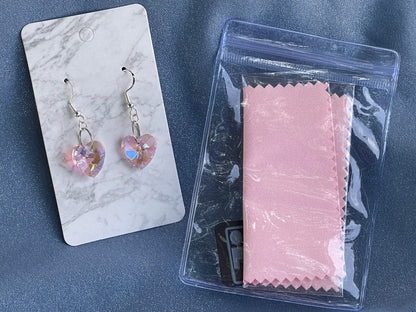 Pink Glass AB Heart Earrings