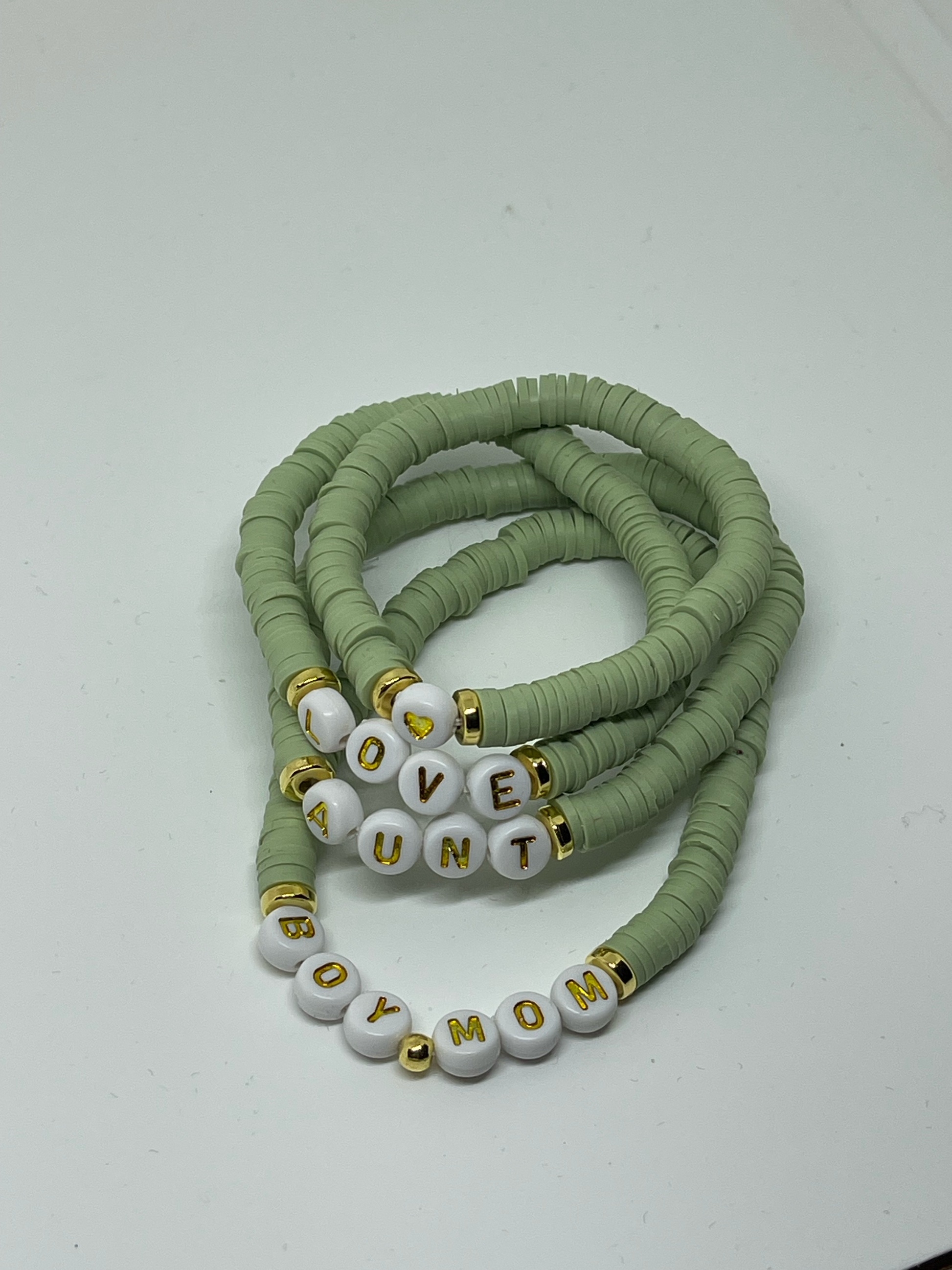 sage green bracelets personalized gold letter beads
