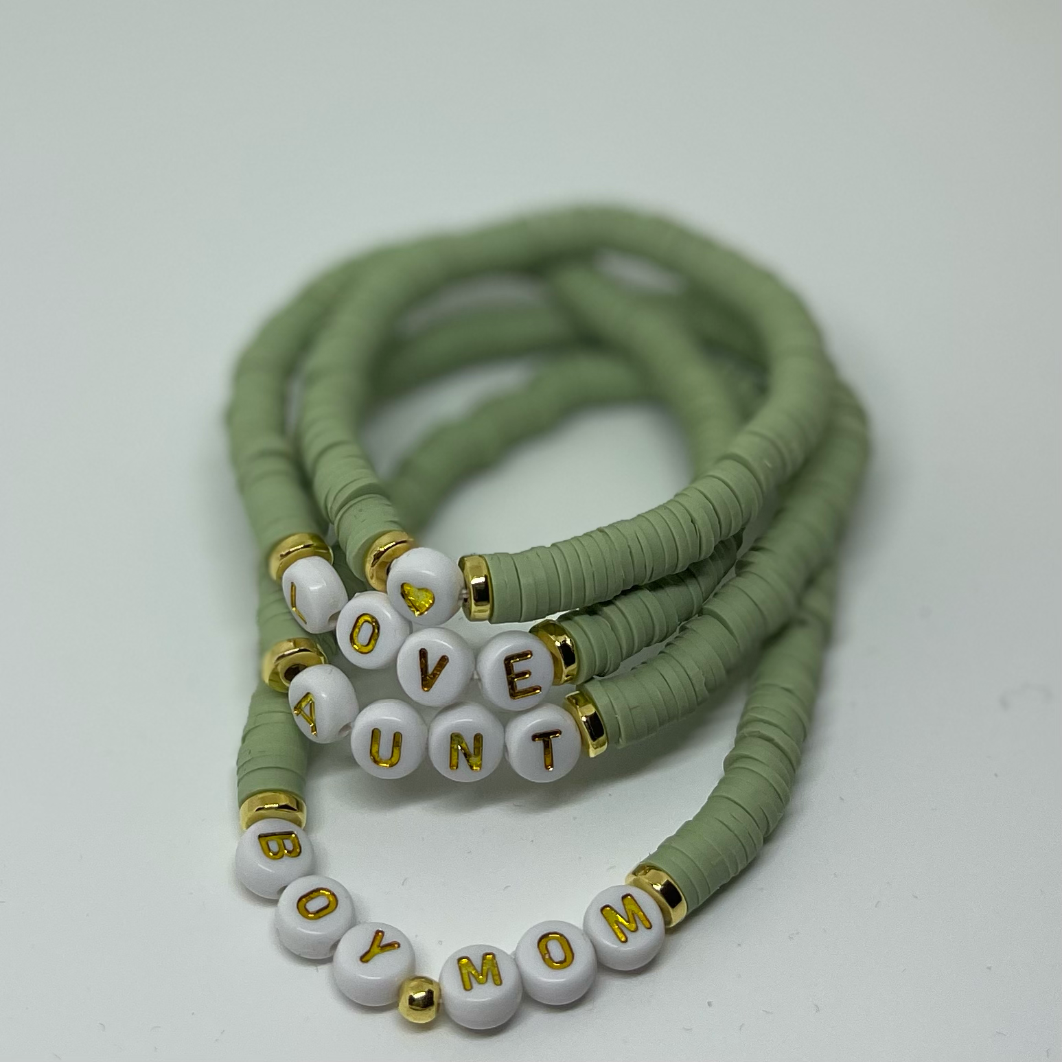 personalized polymer clay bracelets with gold letter beads