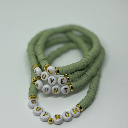 personalized polymer clay bracelets with gold letter beads