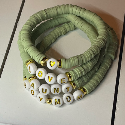 green beaded bracelet stacker set