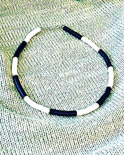 Marble Black & White Duo Heishi Bracelet & Necklace Set