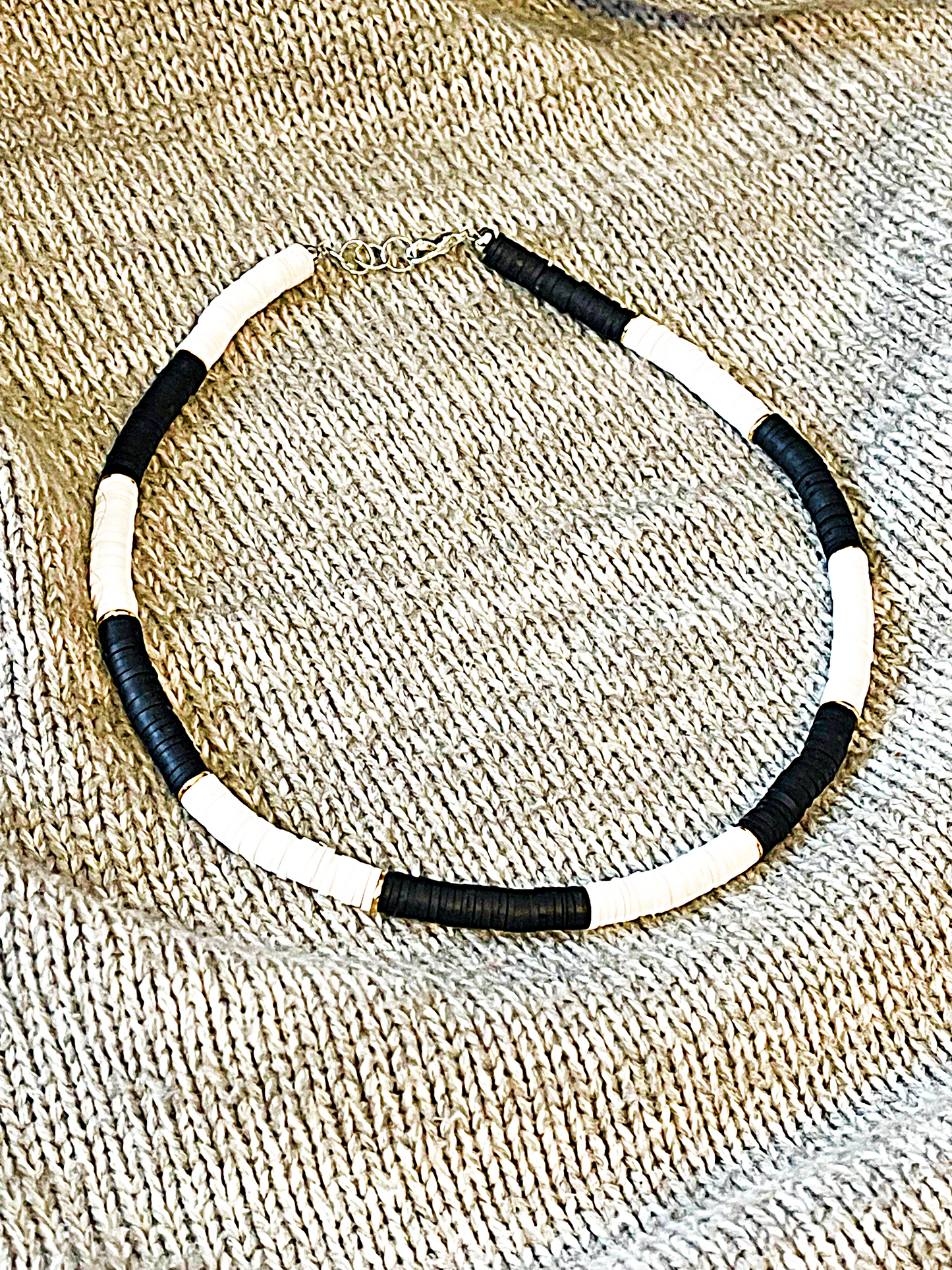 Marble Black & White Duo Heishi Bracelet & Necklace Set