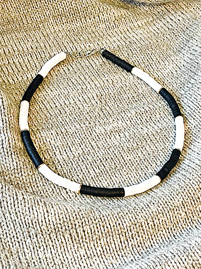 Marble Black & White Duo Heishi Bracelet & Necklace Set