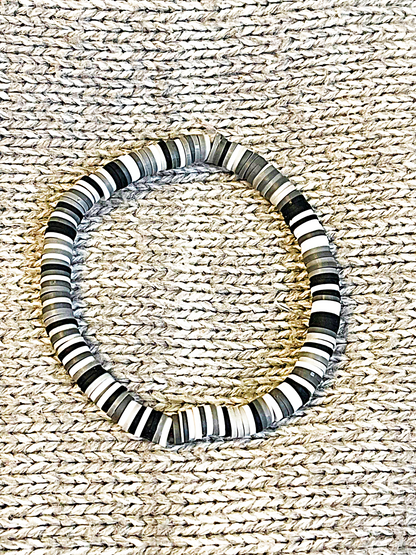 Chickadee Black White Gray Heishi Set Necklace Bracelet