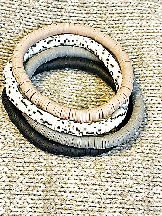 Neutral Solid Speckled Heishi Stacker Bracelets