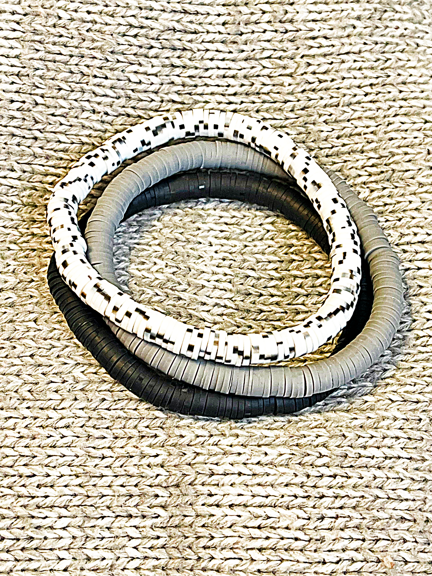 Neutral Solid Speckled Heishi Stacker Bracelets