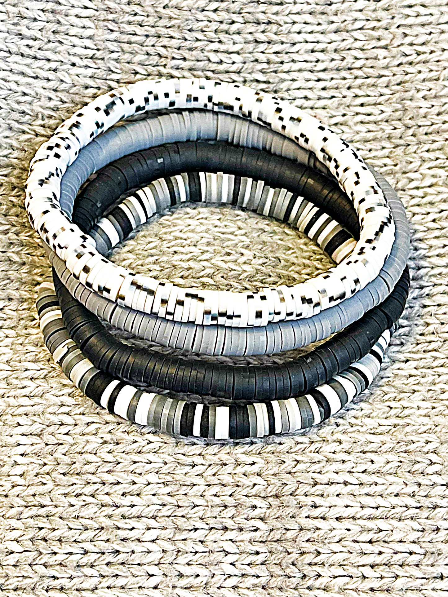 Neutral Solid Speckled Heishi Stacker Bracelets