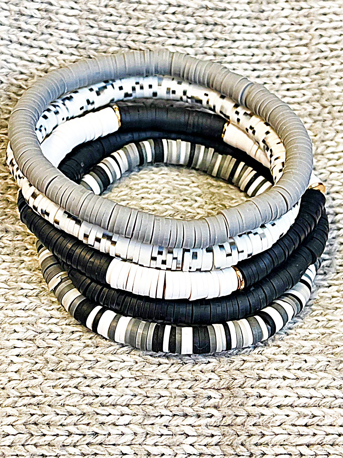 Neutral Solid Speckled Heishi Stacker Bracelets