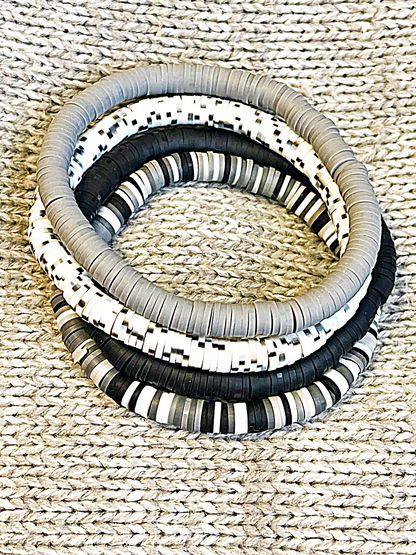 Neutral Solid Speckled Heishi Stacker Bracelets