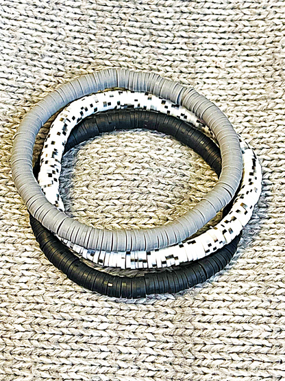 Neutral Solid Speckled Heishi Stacker Bracelets