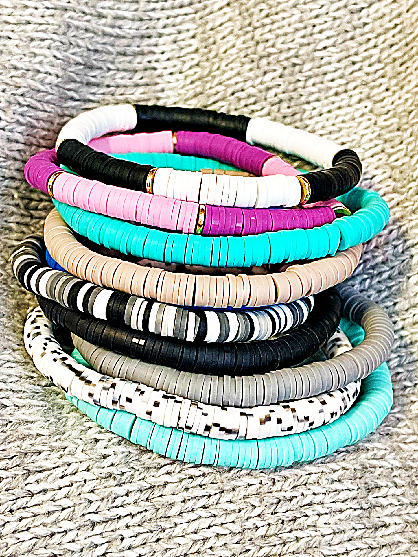 Neutral Solid Speckled Heishi Stacker Bracelets