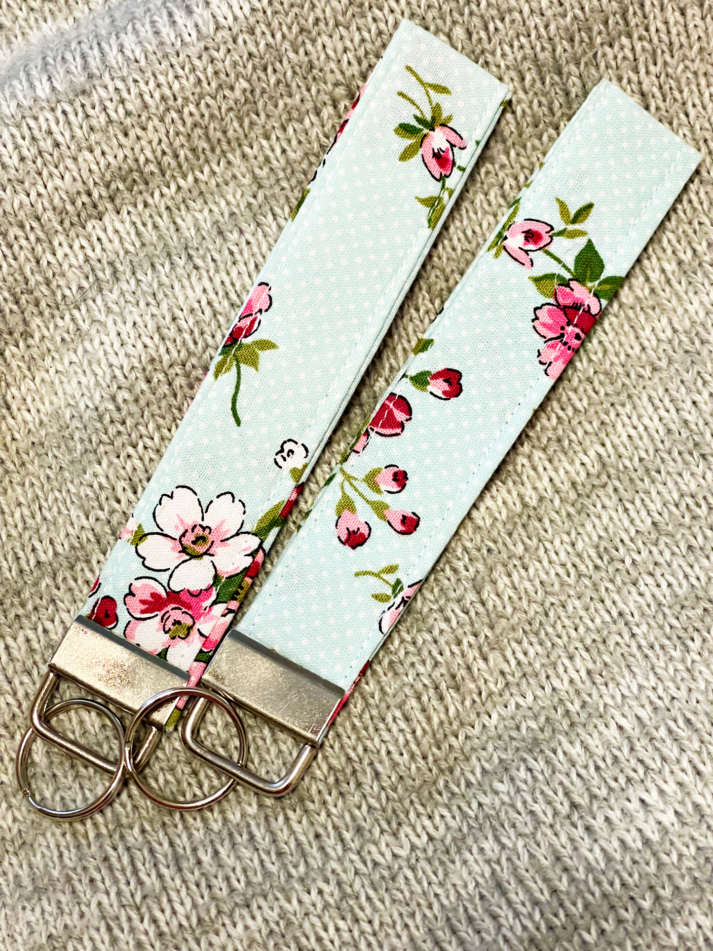 Blue Floral Keychain Wristlet