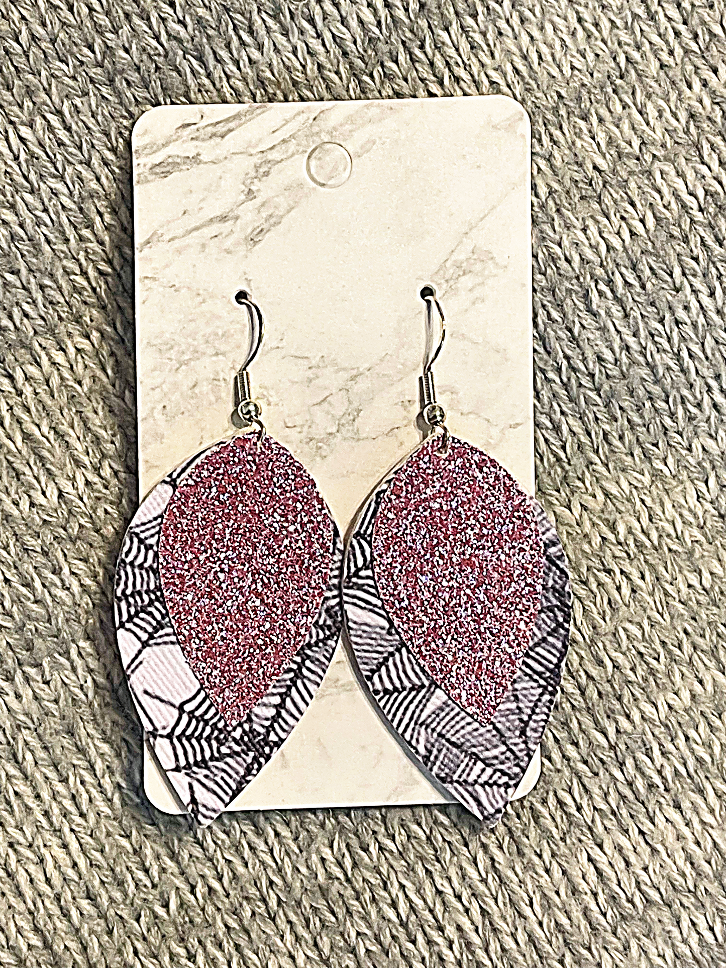 Pink Glitter Spiderweb Faux Leather Halloween Earrings