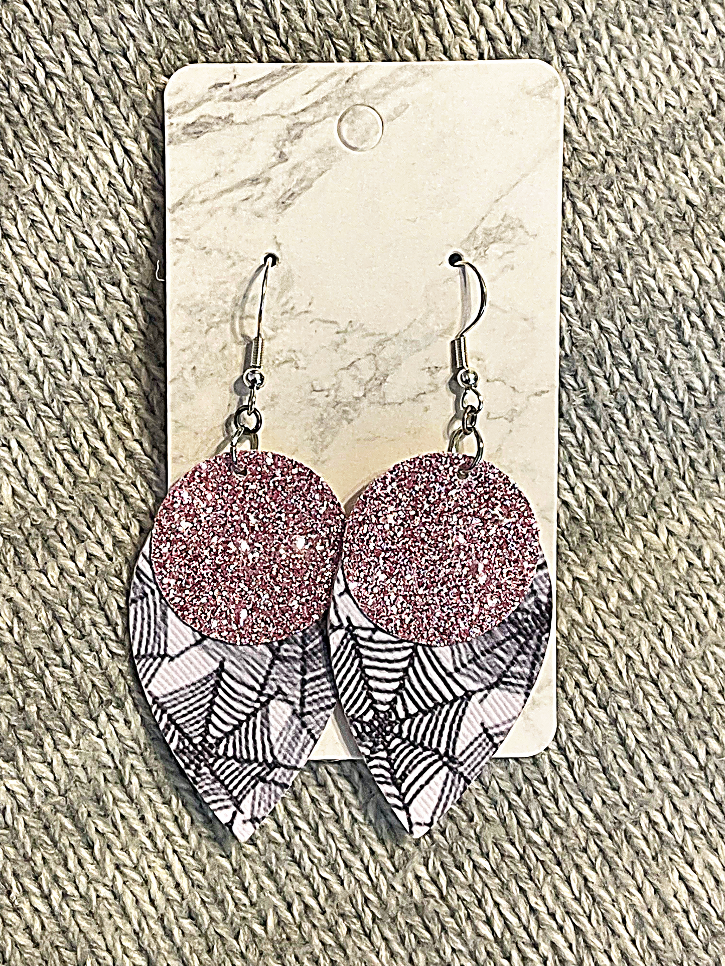 Pink Glitter Spiderweb Faux Leather Halloween Earrings