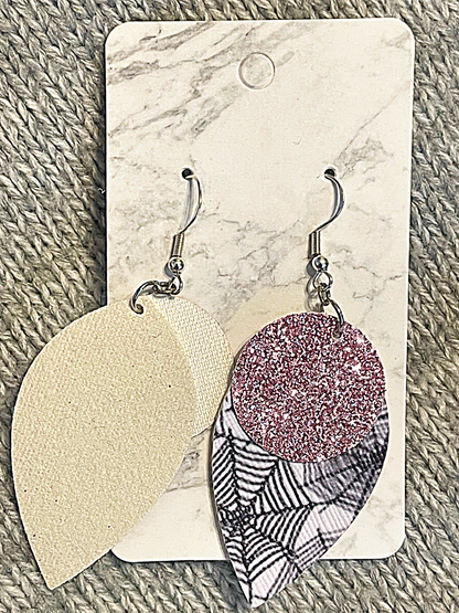 Pink Glitter Spiderweb Faux Leather Halloween Earrings