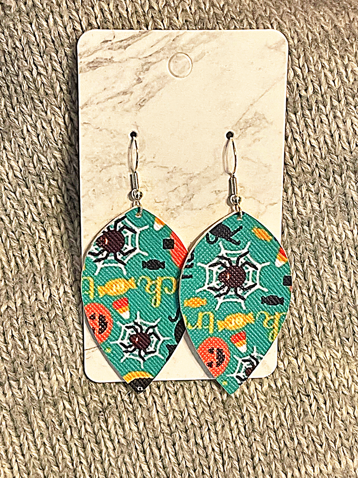 Teal Trick or Treat Halloween Faux Leather Earrings