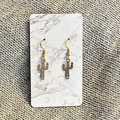 Gold Metal Cactus .925 Sterling Gold Earrings