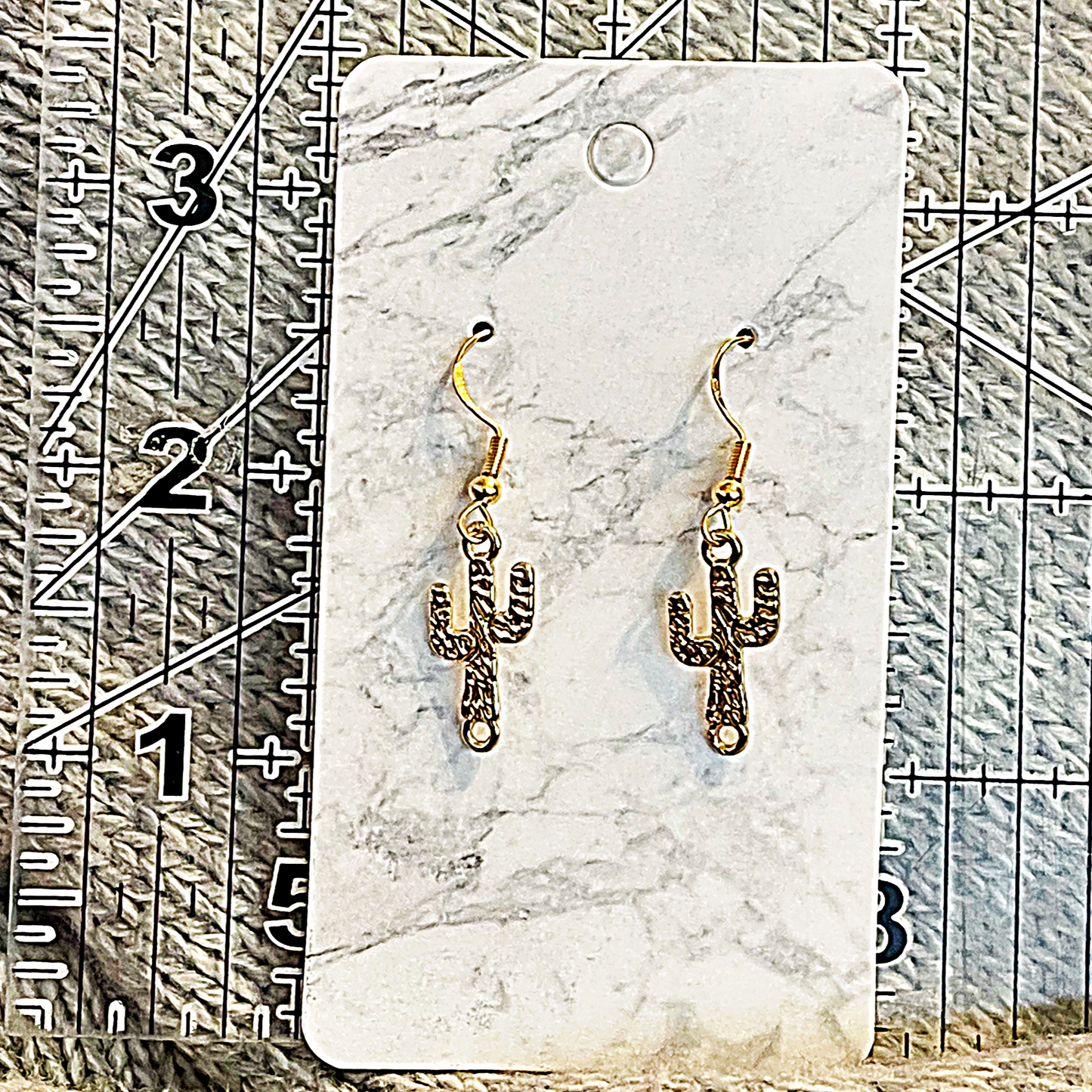 Gold Metal Cactus .925 Sterling Gold Earrings