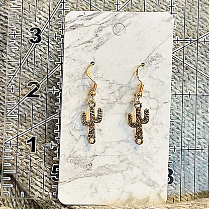 Gold Metal Cactus .925 Sterling Gold Earrings