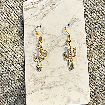 Gold Metal Cactus .925 Sterling Gold Earrings