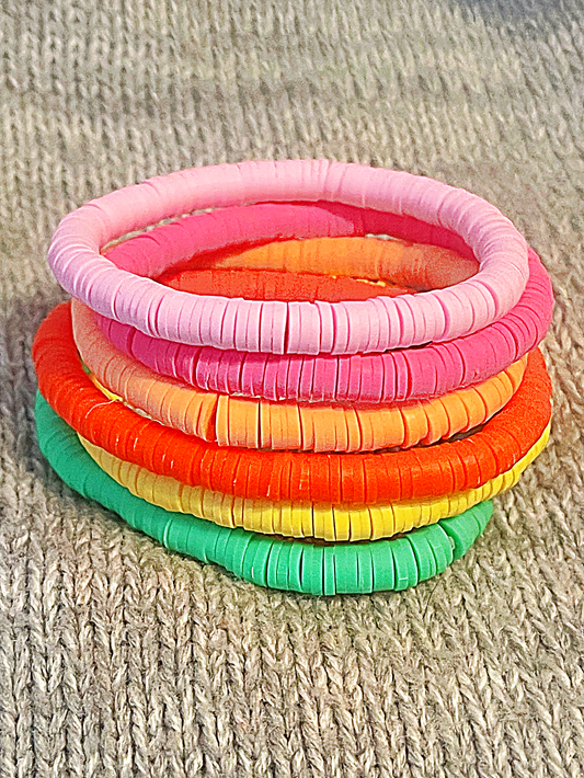 Bright Solid Colored Heishi Stretchy Stacking Bracelets