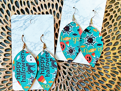 Teal Trick or Treat Halloween Faux Leather Earrings