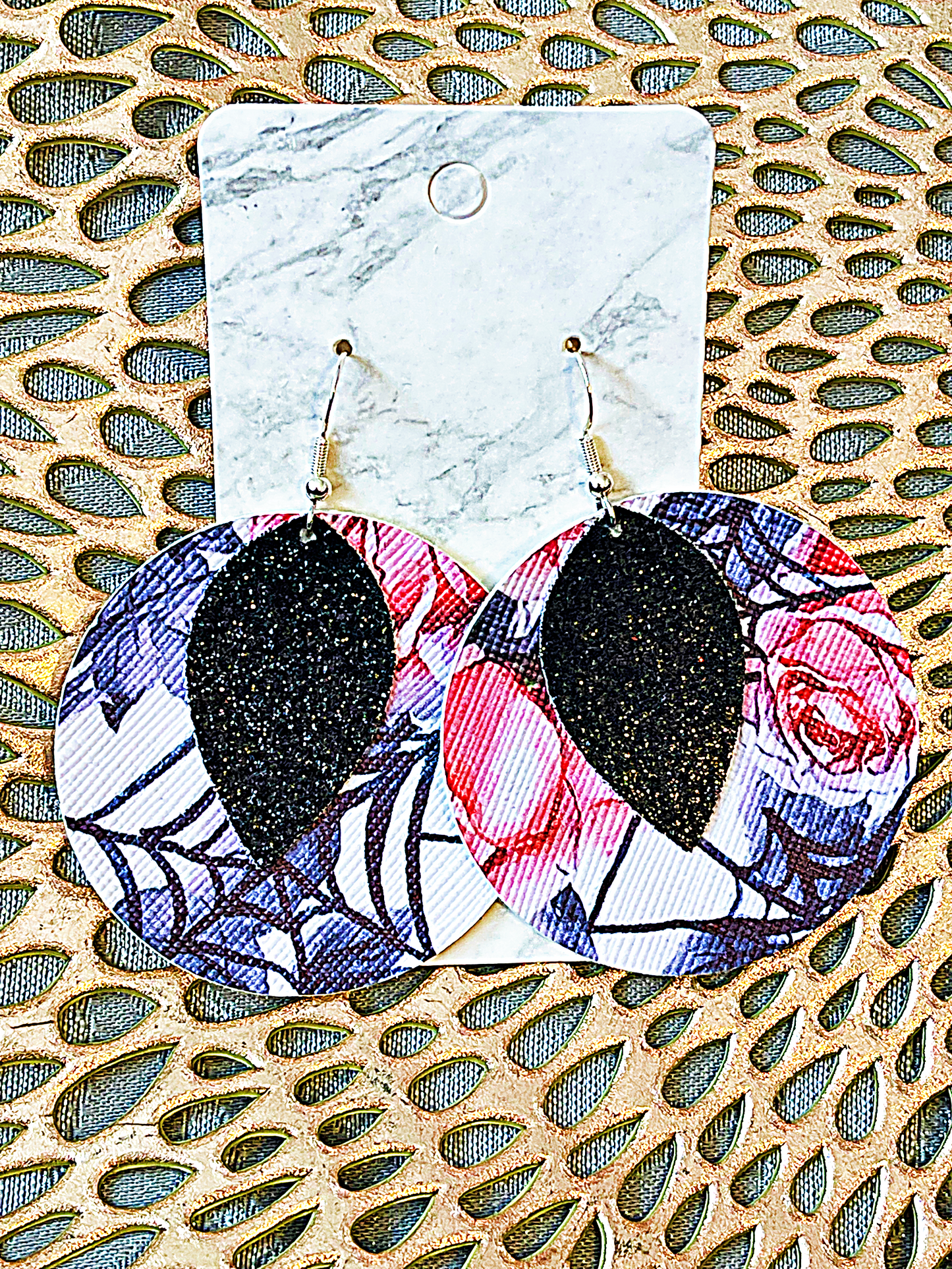 Spiderweb Rose Faux Leather Earrings