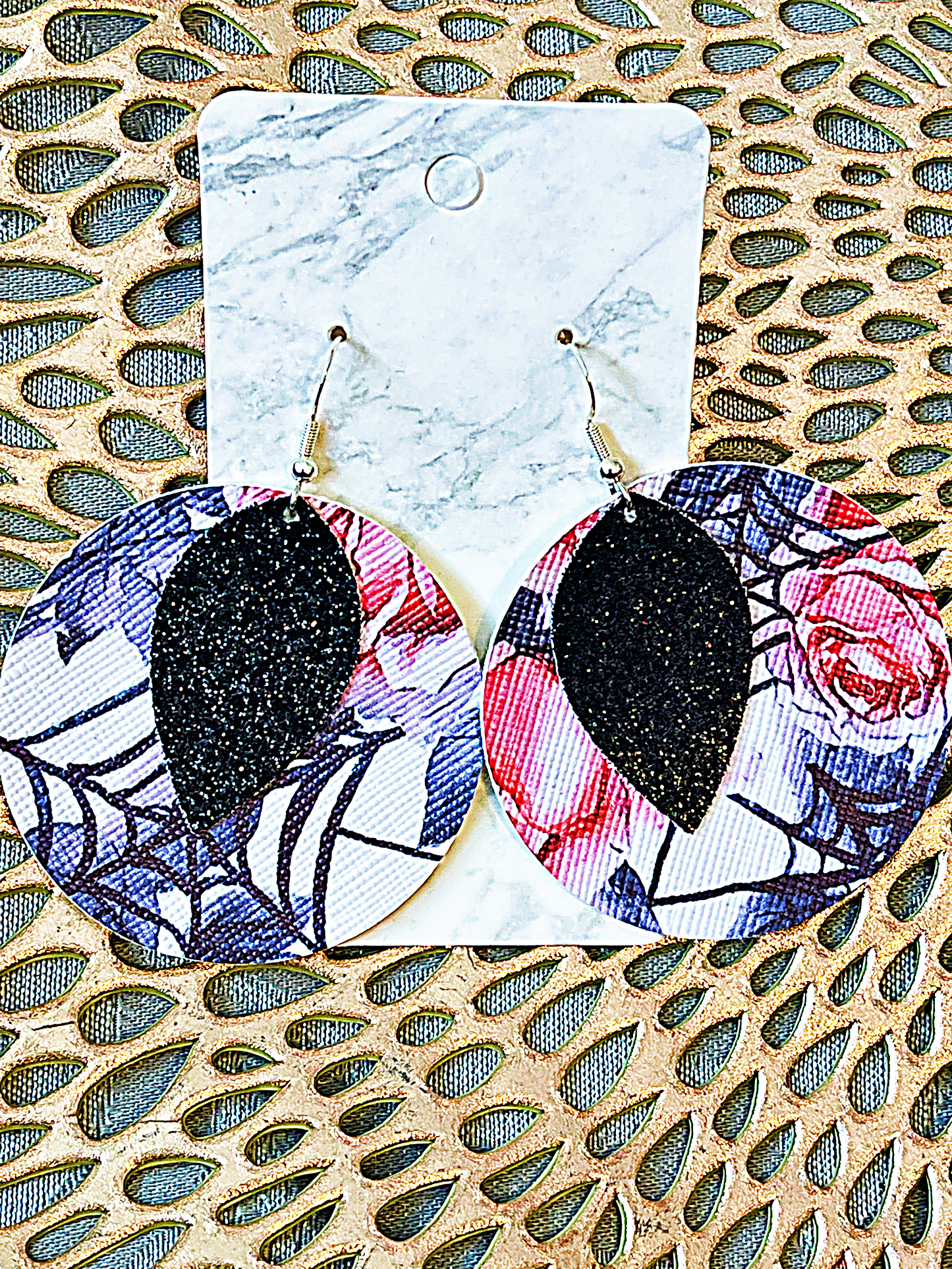 Spiderweb Rose Faux Leather Earrings