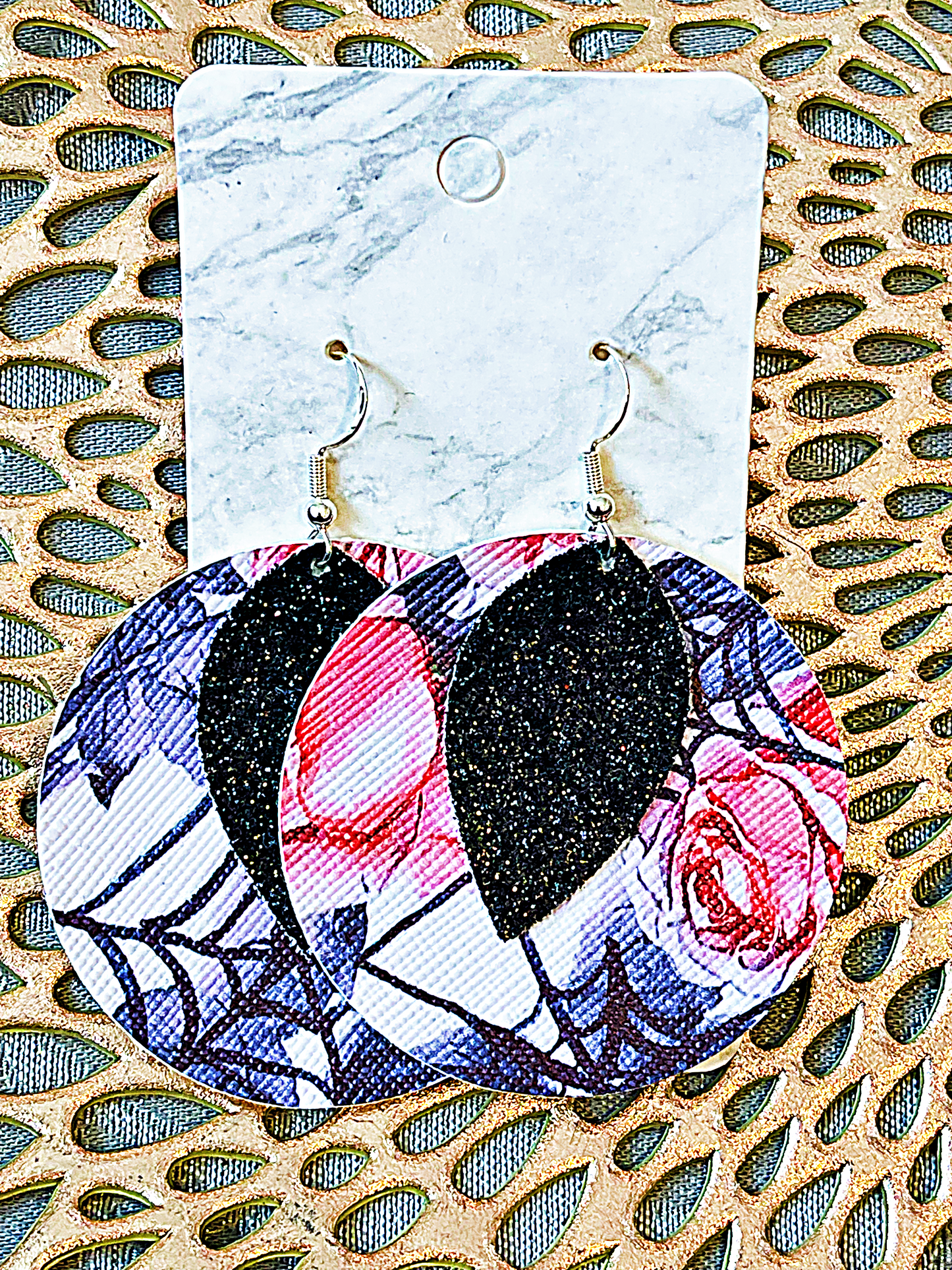 Spiderweb Rose Faux Leather Earrings