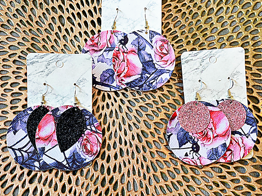 Spiderweb Rose Faux Leather Earrings