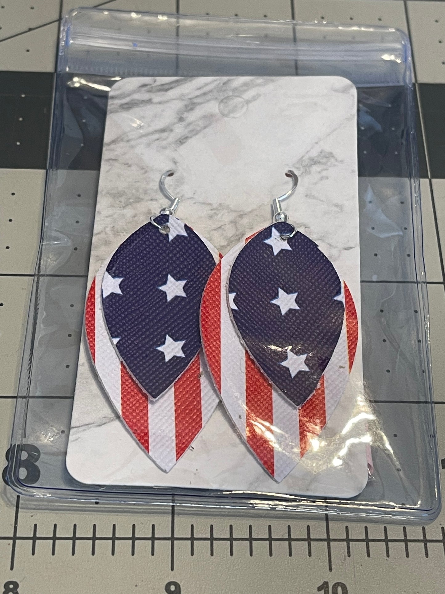 4th of July Faux Leather earrings- Leaf stripes with stars