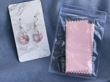 Pink Glass AB Heart Earrings