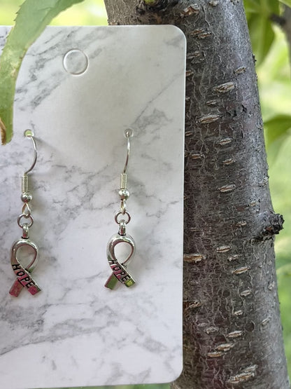 Silver Hope Breast Cancer Earrings