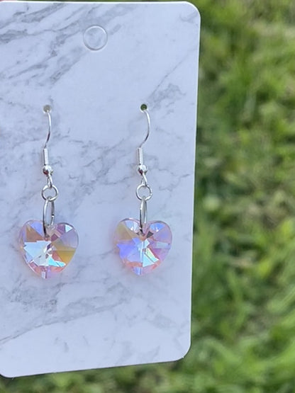 Pink Glass AB Heart Earrings