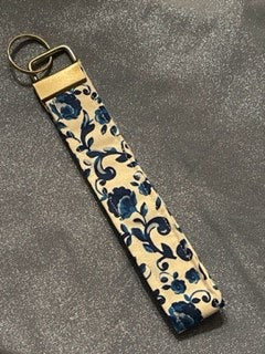 Blue Floral Keychain Wristlet