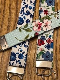 Blue Floral Keychain Wristlet