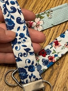 Blue Floral Keychain Wristlet