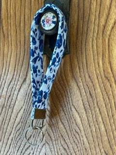 Blue Floral Keychain Wristlet