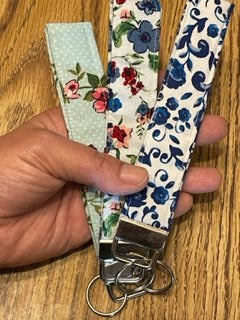 Blue Floral Keychain Wristlet