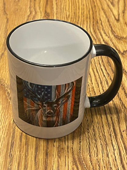 Deer with American Flag 11 oz Coffee Mug