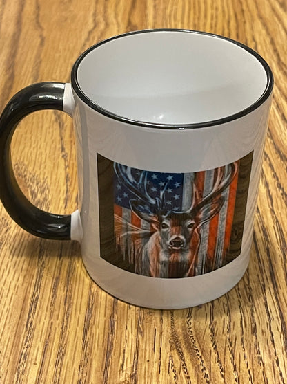 Deer with American Flag 11 oz Coffee Mug